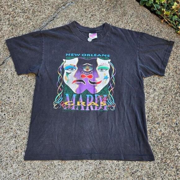 Vtg 90s NEW ORLEANS Mardi Gras Third Eye Graphic T Shirt Lg Single Stitch USA - Picture 1 of 6